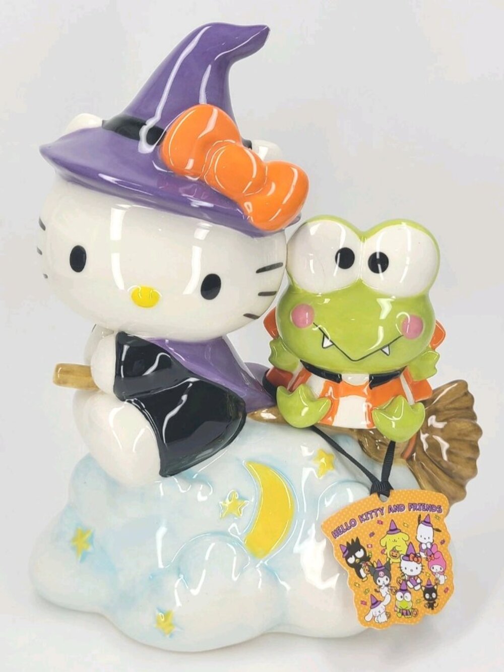 Hello Kitty & Keroppi Halloween Ceramic Figurine Hand Painted Glossy Witch